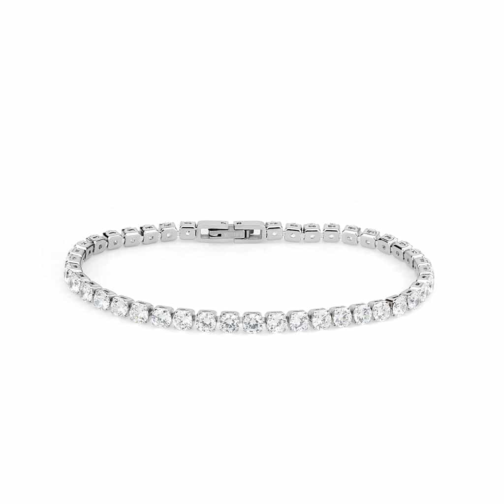 Stainless Steel Silver CZ Round Tennis Line Bracelet view 3