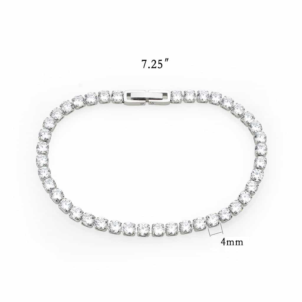 Stainless Steel Silver CZ Round Tennis Line Bracelet view 2