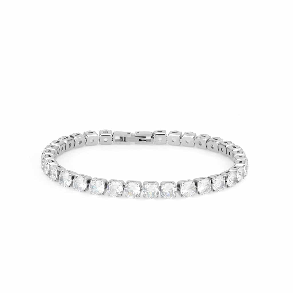 Stainless Steel Silver CZ Round Prong Tennis Line Bracelet view 3