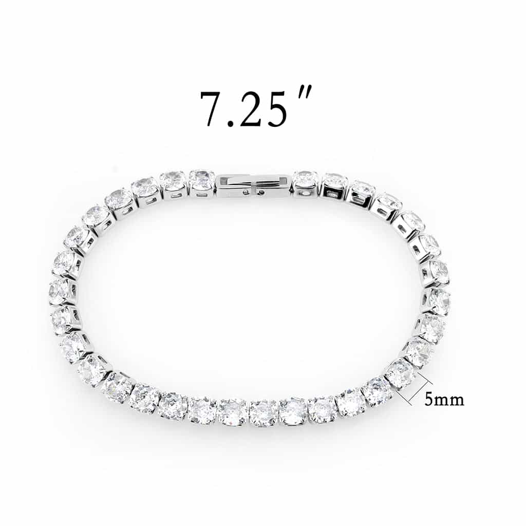 Stainless Steel Silver CZ Round Prong Tennis Line Bracelet view 2