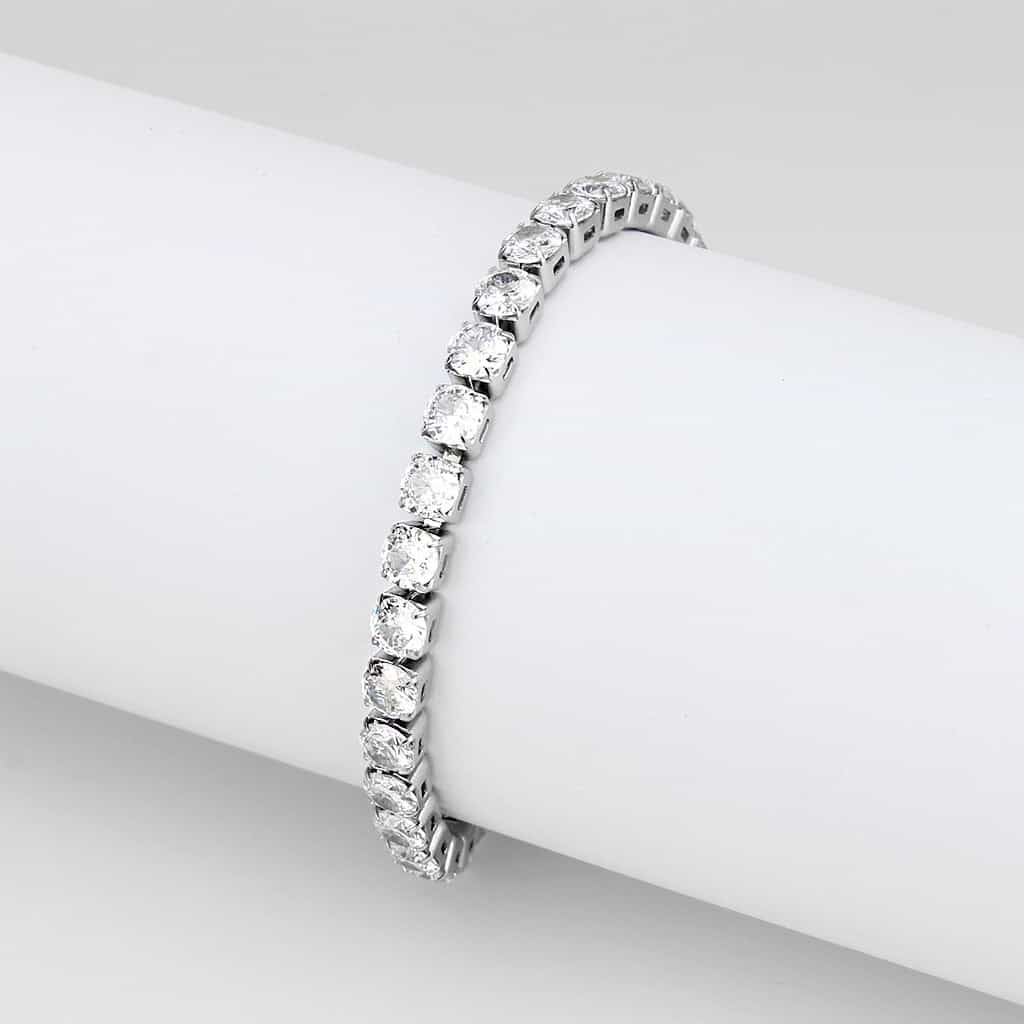 Stainless Steel Silver CZ Round Prong Tennis Line Bracelet view 1