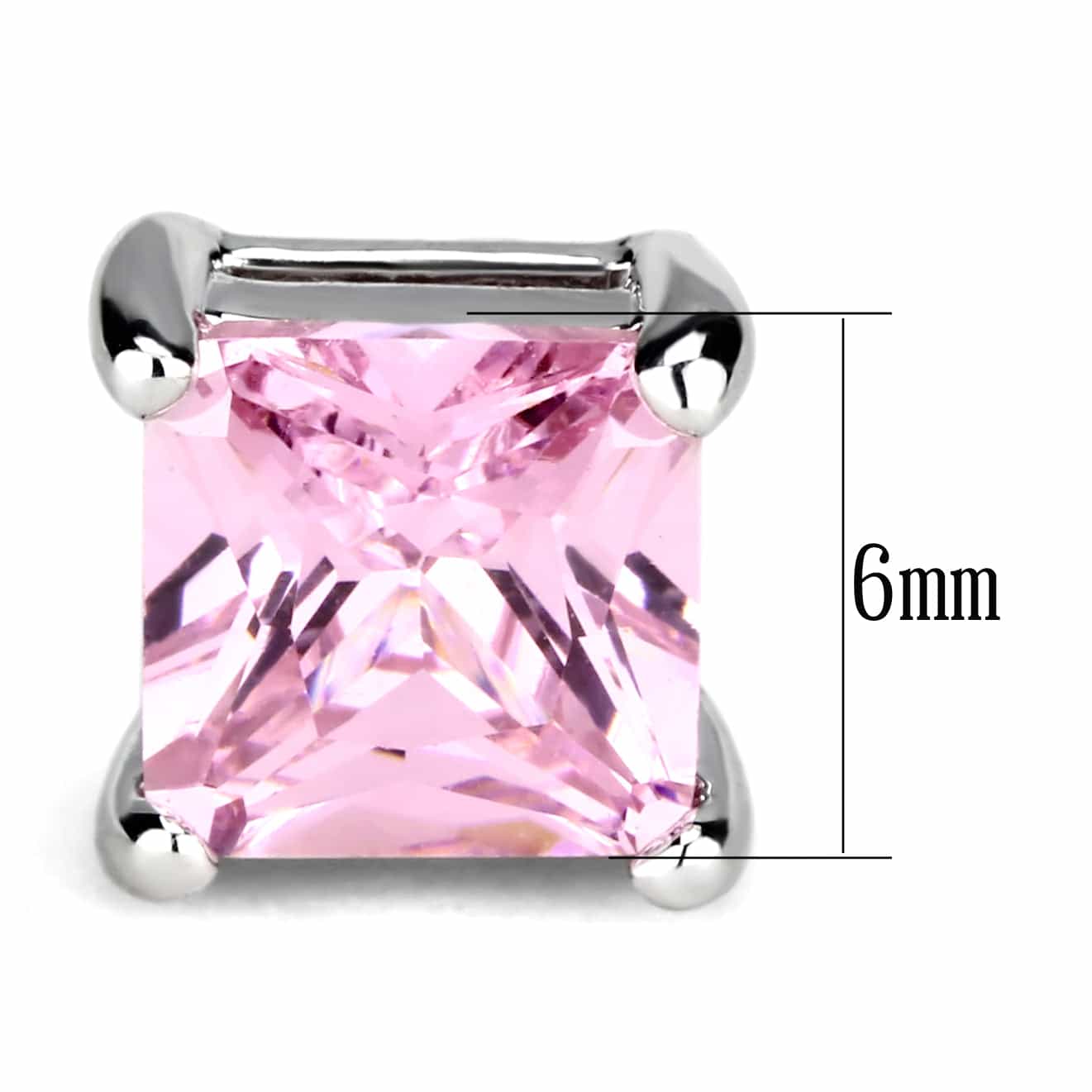 Stainless Steel Silver Pink CZ Princess Stud Earrings view 2