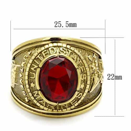 Stainless Steel Gold IP US Marines Red CZ Veteran Military Ring view 2