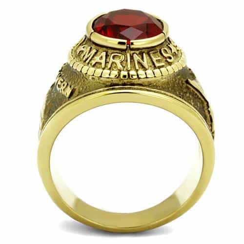 Stainless Steel Gold IP US Marines Red CZ Veteran Military Ring view 3