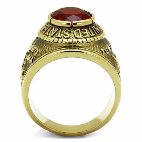 Stainless Steel Gold IP US Marines Red CZ Veteran Military Ring view 4