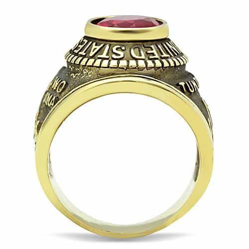Stainless Steel Gold IP US Marines Red CZ Veteran Military Ring view 5