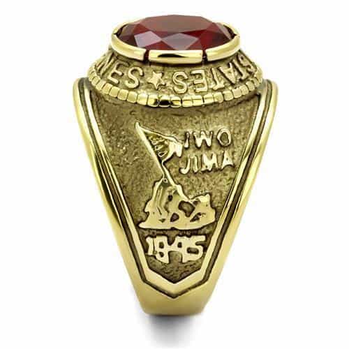 Stainless Steel Gold IP US Marines Red CZ Veteran Military Ring view 6