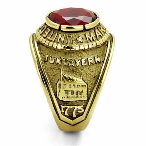 Stainless Steel Gold IP US Marines Red CZ Veteran Military Ring view 7