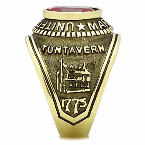 Stainless Steel Gold IP US Marines Red CZ Veteran Military Ring view 8
