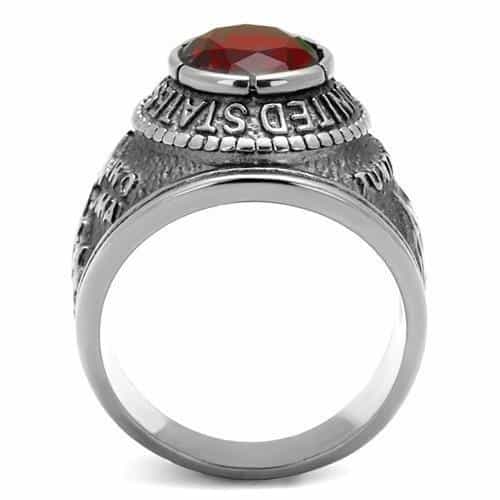 Stainless Steel US Marines Red CZ Round Veteran Military Ring view 12
