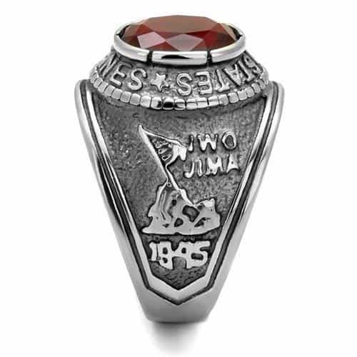 Stainless Steel US Marines Red CZ Round Veteran Military Ring view 13