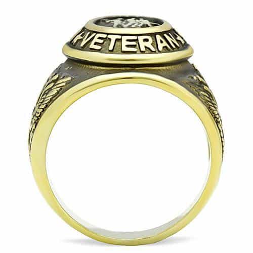 Stainless Steel Gold IP US Veteran Seal Military Signet Ring view 10