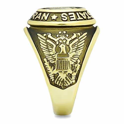 Stainless Steel Gold IP US Veteran Seal Military Signet Ring view 12