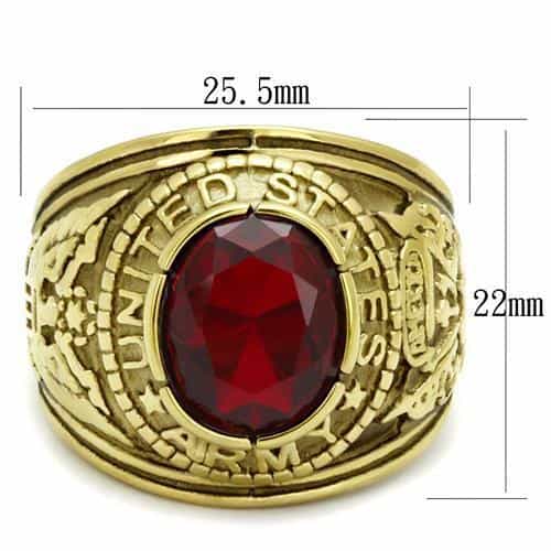 Stainless Steel Gold IP US Army Red CZ Eagle Military Signet Ring view 2