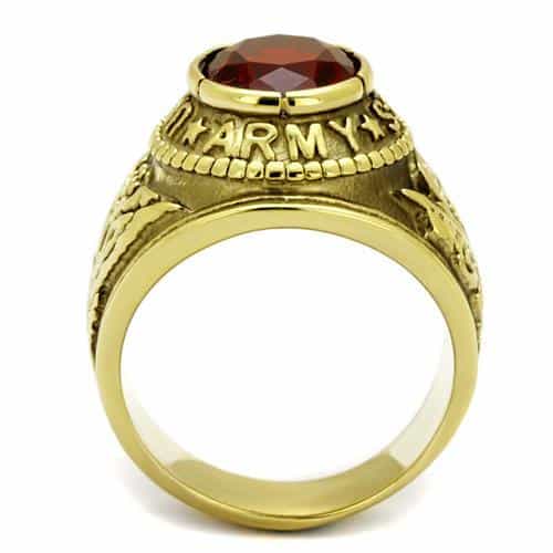 Stainless Steel Gold IP US Army Red CZ Eagle Military Signet Ring view 3