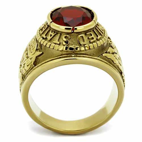 Stainless Steel Gold IP US Army Red CZ Eagle Military Signet Ring view 4