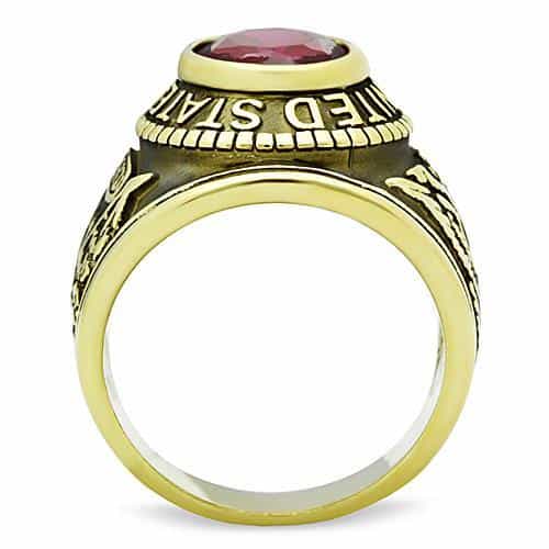 Stainless Steel Gold IP US Army Red CZ Eagle Military Signet Ring view 5