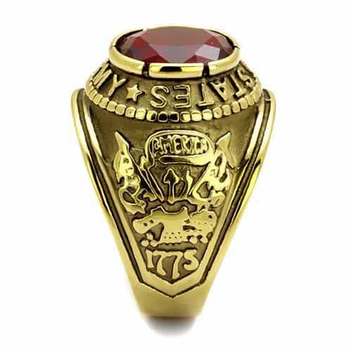Stainless Steel Gold IP US Army Red CZ Eagle Military Signet Ring view 6