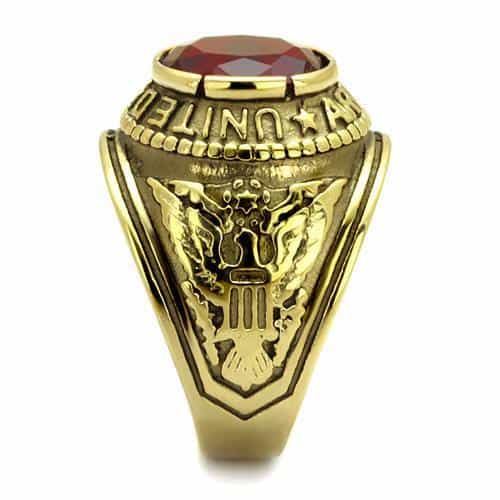 Stainless Steel Gold IP US Army Red CZ Eagle Military Signet Ring view 7