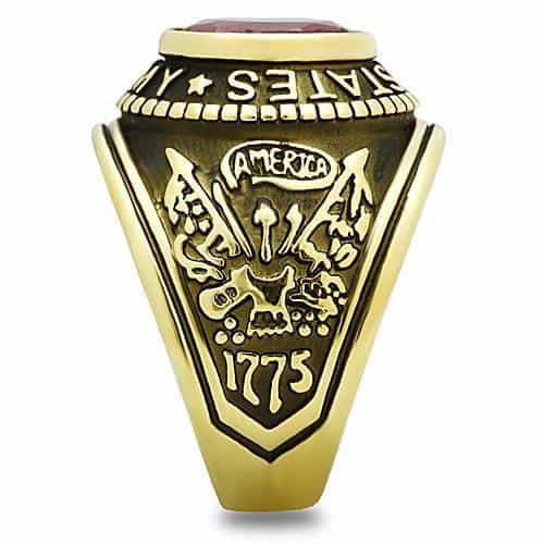 Stainless Steel Gold IP US Army Red CZ Eagle Military Signet Ring view 8