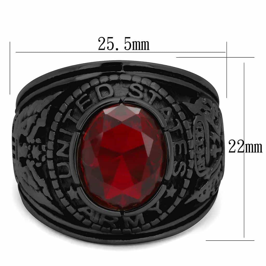Stainless Steel Dark IP US Army Red CZ Eagle Military Signet Ring view 2