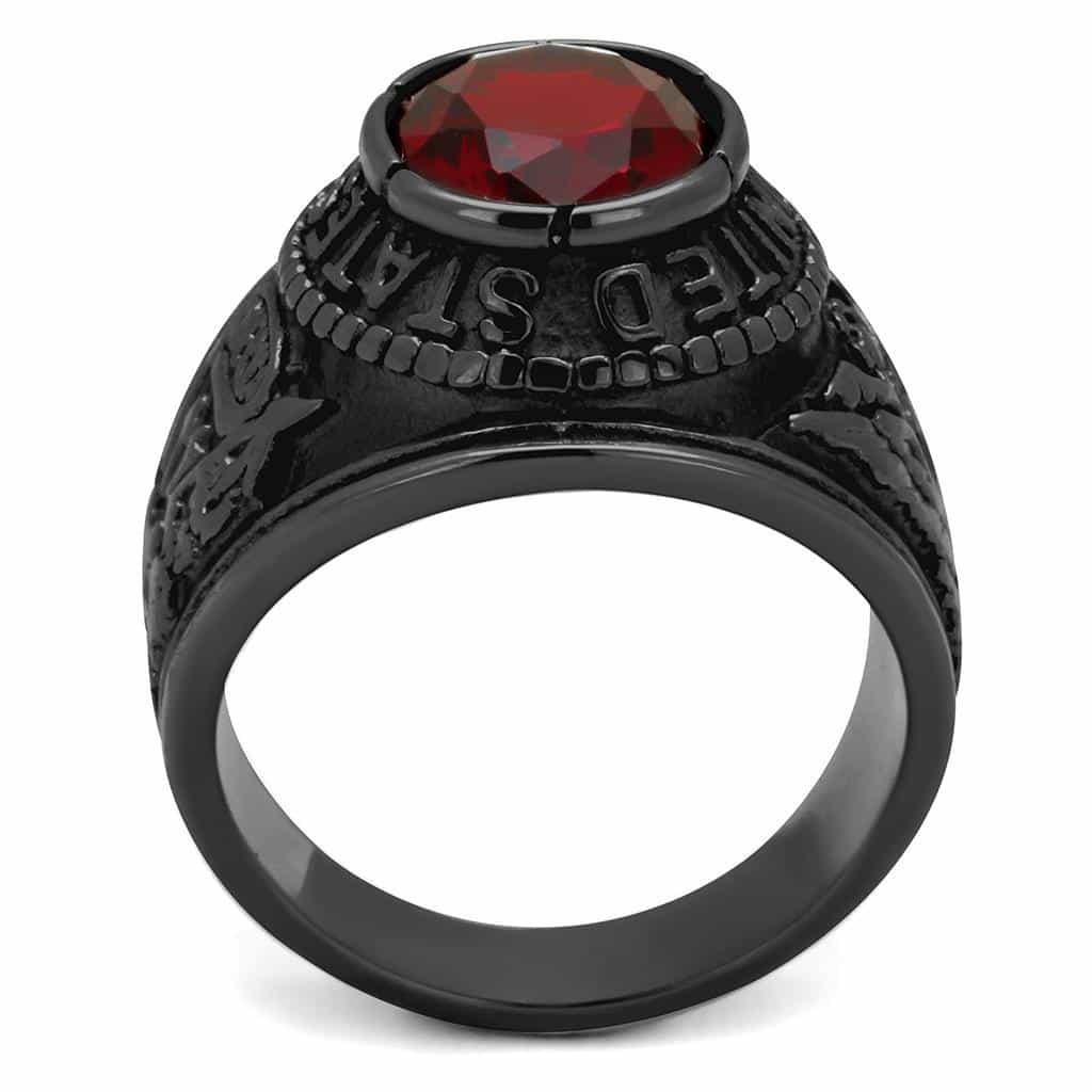 Stainless Steel Dark IP US Army Red CZ Eagle Military Signet Ring view 10