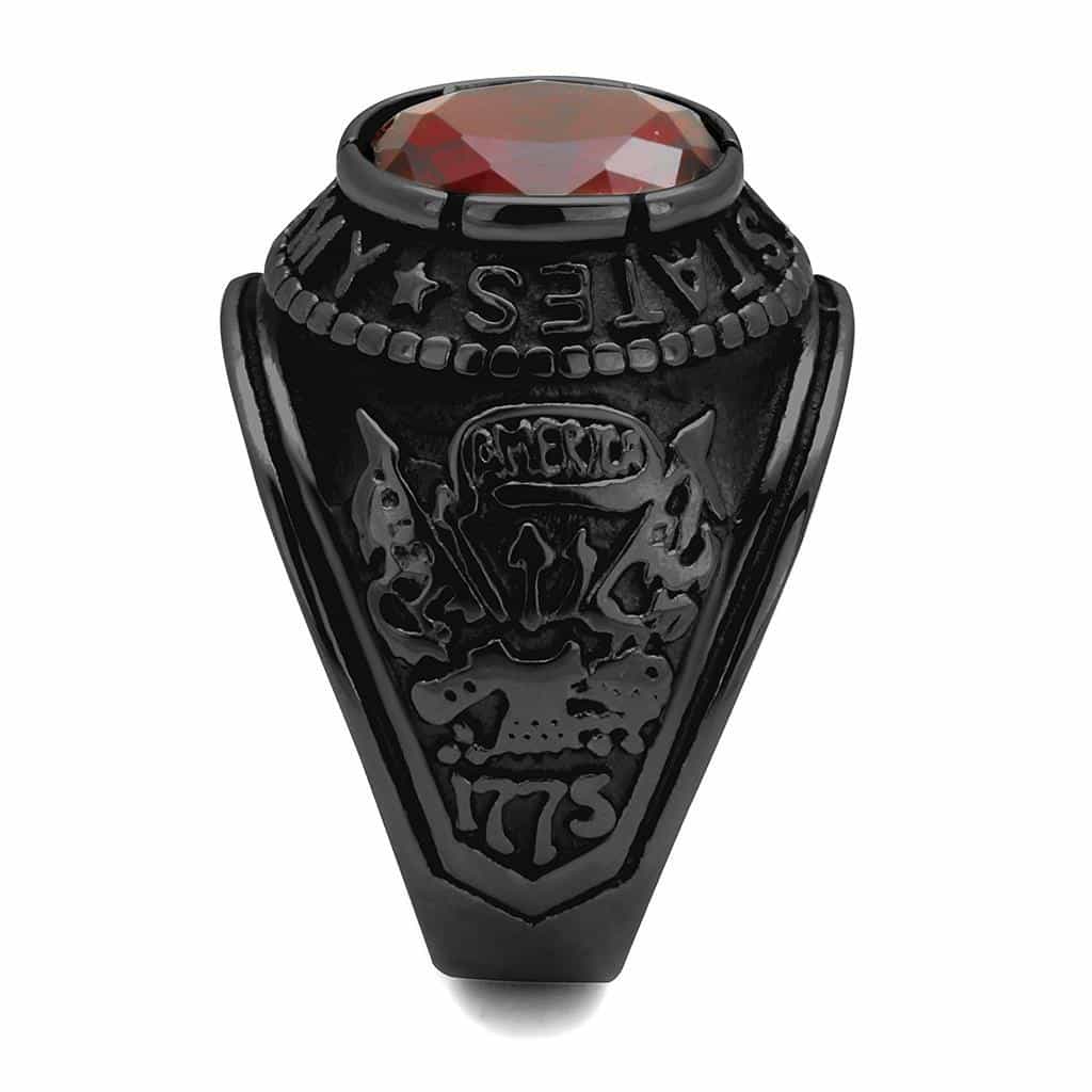 Stainless Steel Dark IP US Army Red CZ Eagle Military Signet Ring view 11
