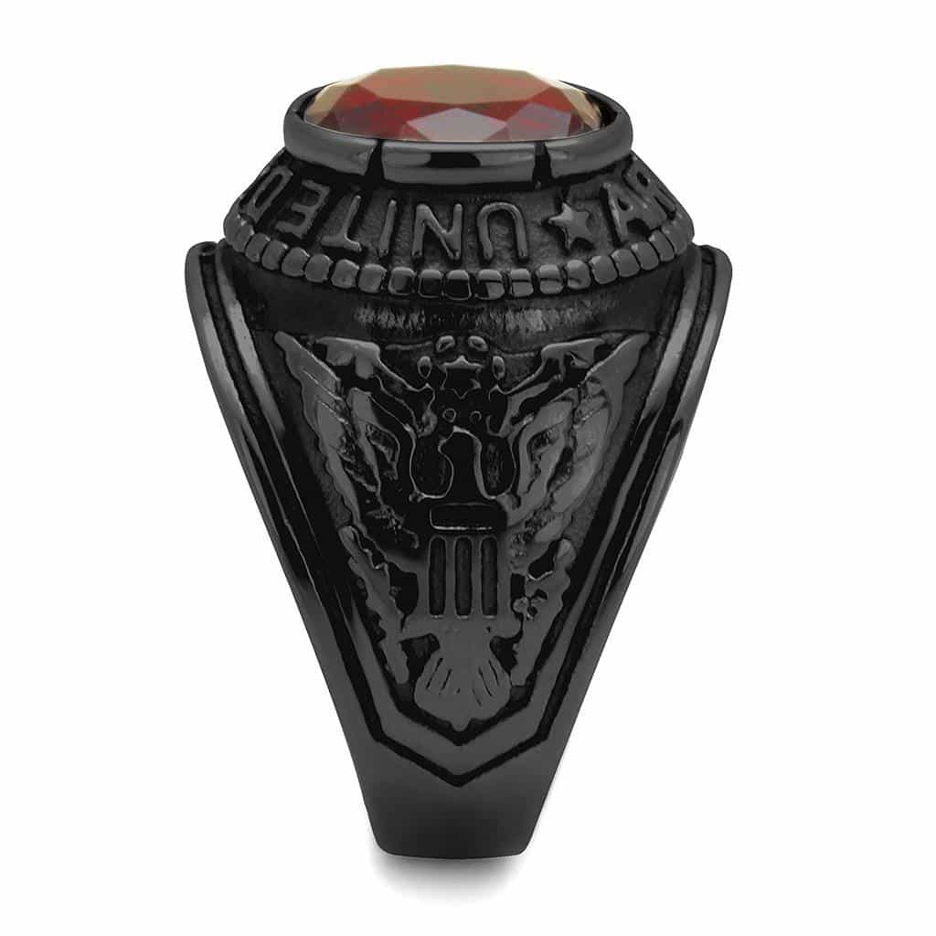 Stainless Steel Dark IP US Army Red CZ Eagle Military Signet Ring view 12