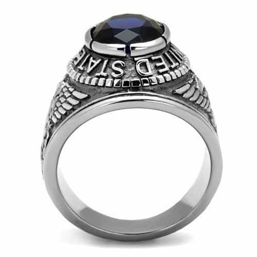 Stainless Steel US Navy Blue Sapphire CZ Military Signet Ring view 4