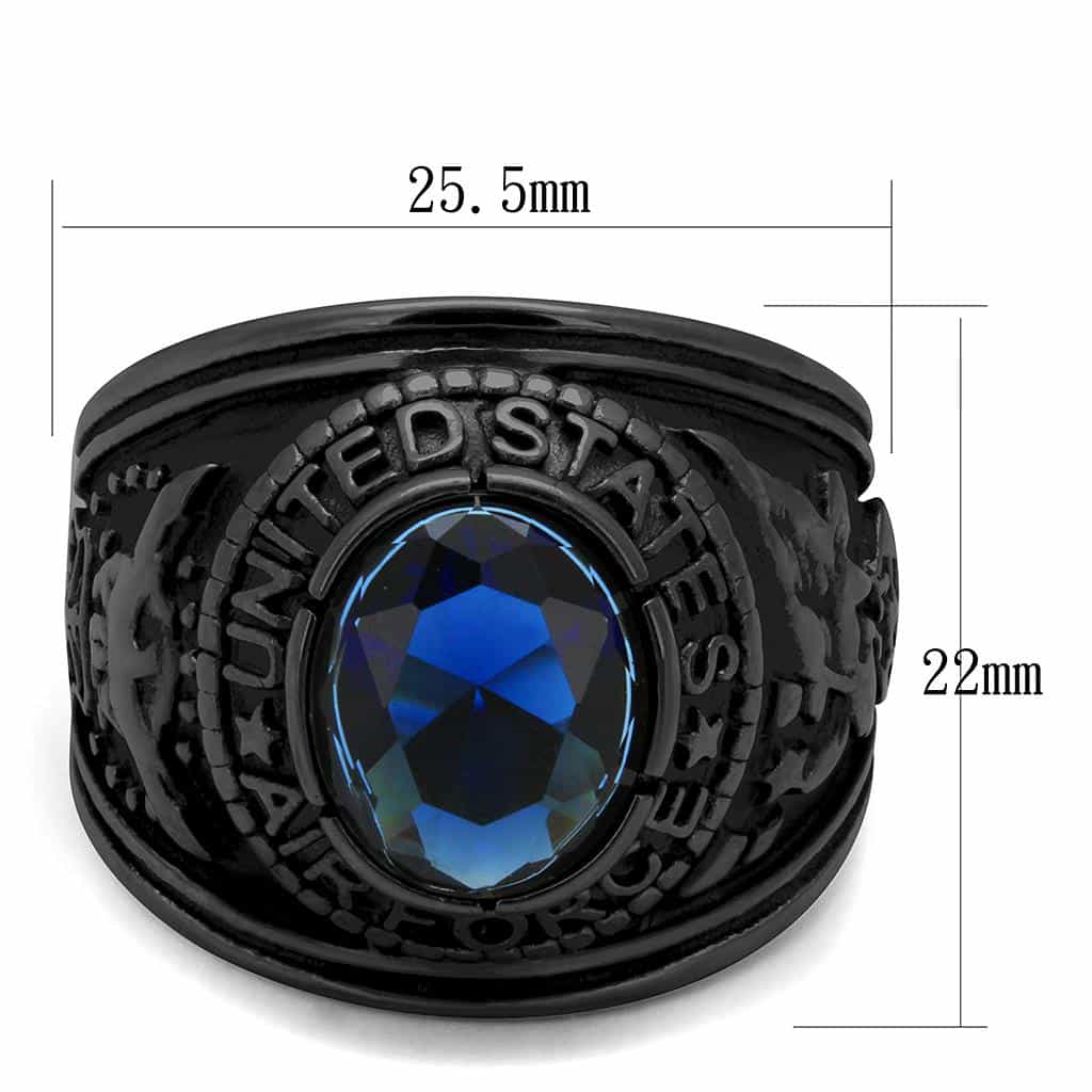 Stainless Steel Dark IP US Air Force Blue CZ Military Signet Ring view 9