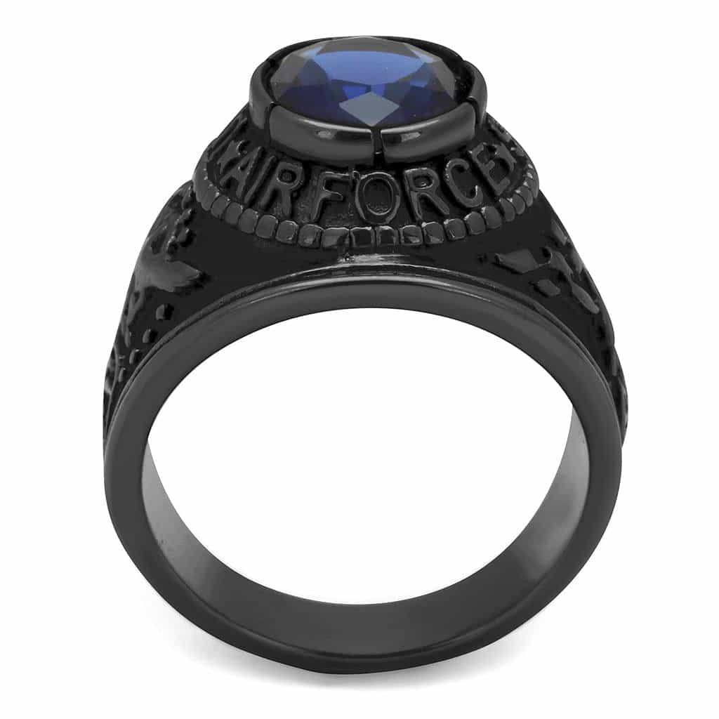 Stainless Steel Dark IP US Air Force Blue CZ Military Signet Ring view 10