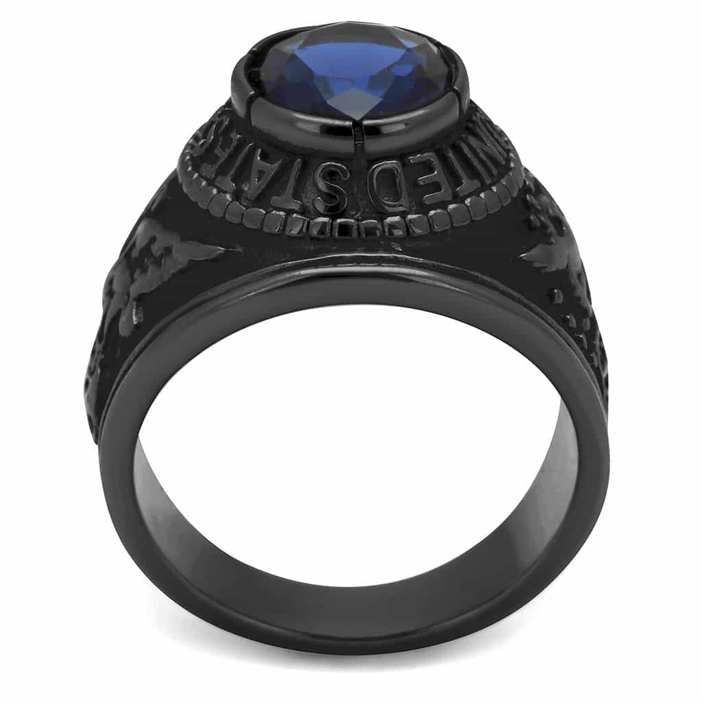 Stainless Steel Dark IP US Air Force Blue CZ Military Signet Ring view 11