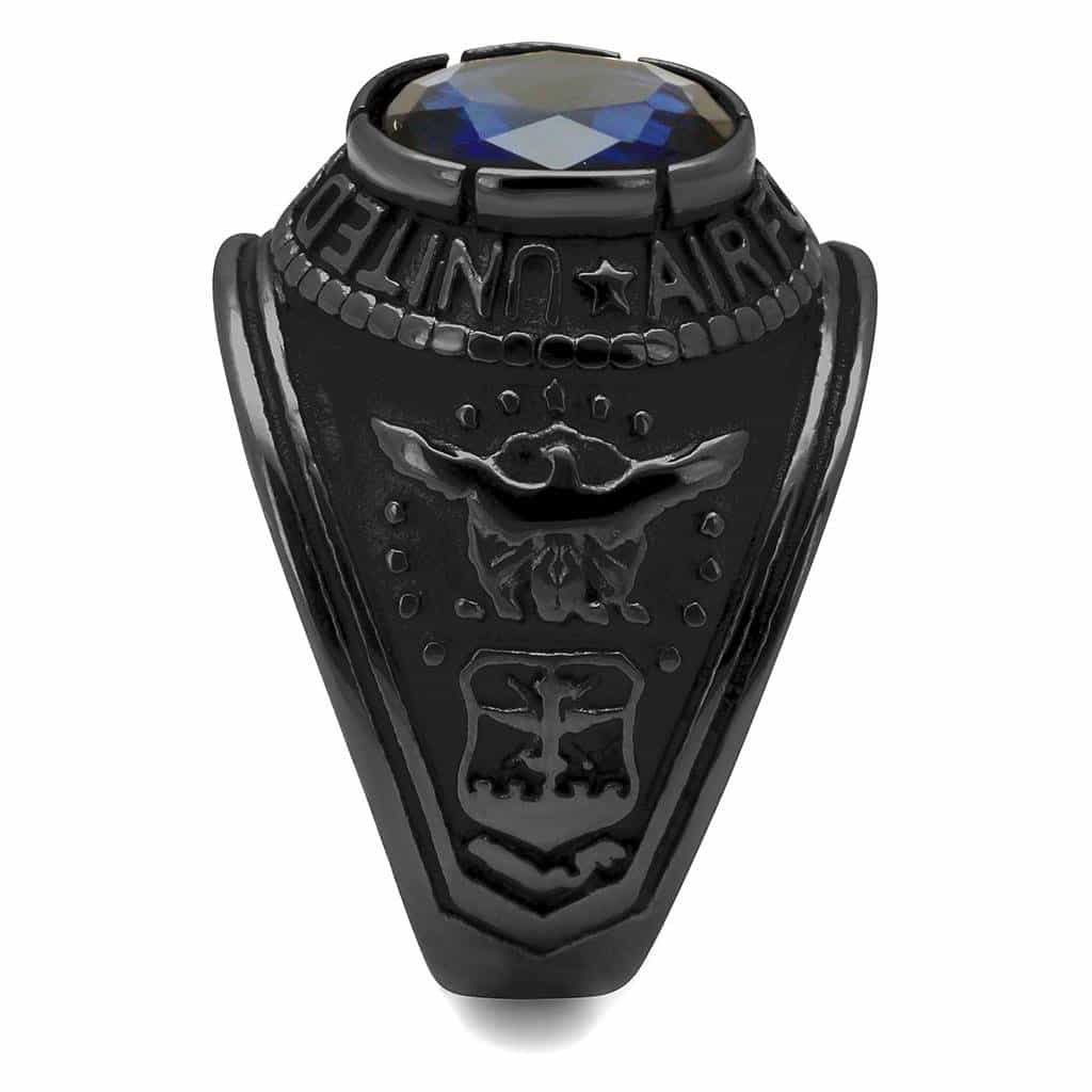 Stainless Steel Dark IP US Air Force Blue CZ Military Signet Ring view 13