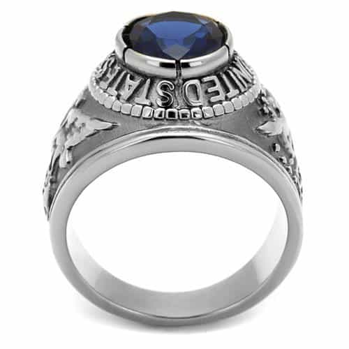 Stainless Steel US Air Force Blue CZ Oval Military Signet Ring view 4