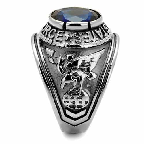 Stainless Steel US Air Force Blue CZ Oval Military Signet Ring view 13