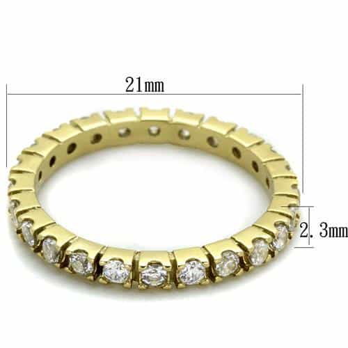 Stainless Steel Gold IP CZ Round Prong Eternity Band Ring view 6