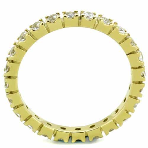 Stainless Steel Gold IP CZ Round Prong Eternity Band Ring view 7