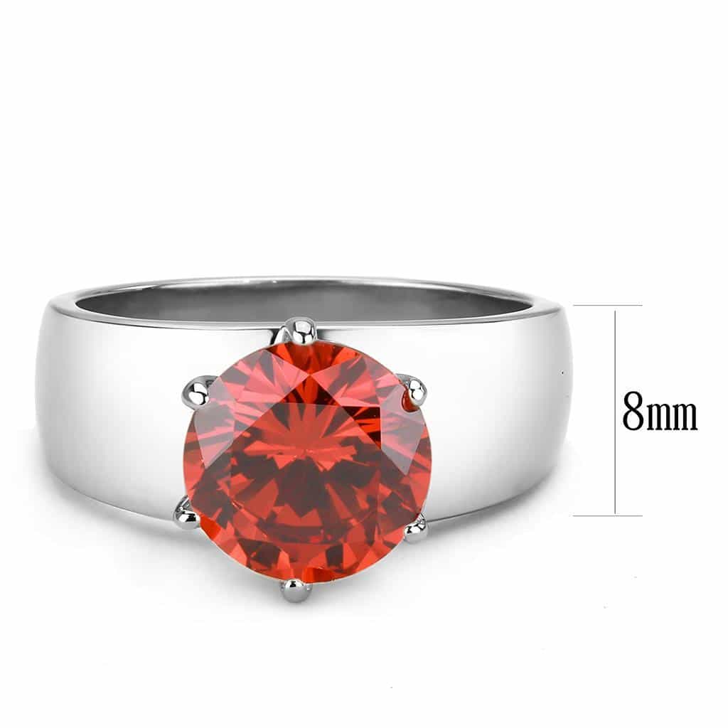 Stainless Steel Silver CZ Round Red Solitaire Wide Band Pendant view 7