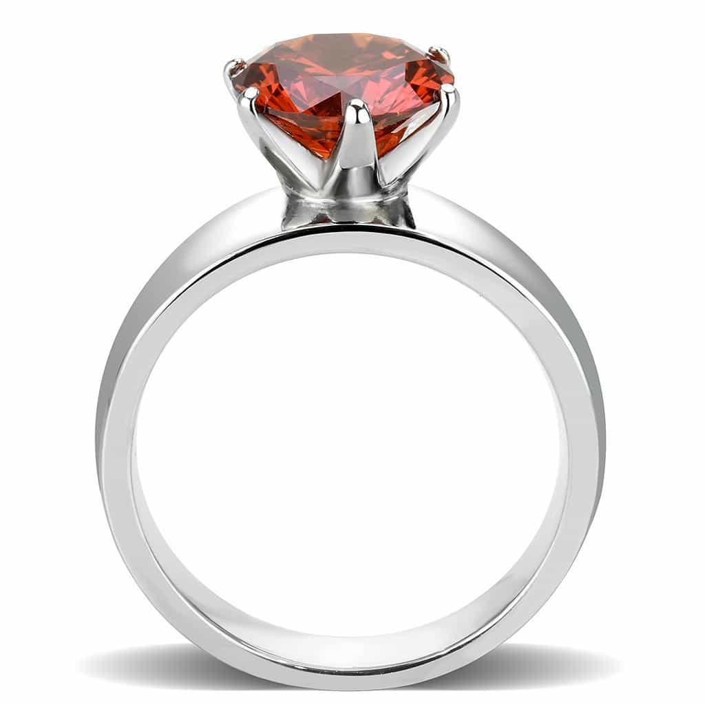 Stainless Steel Silver CZ Round Red Solitaire Wide Band Pendant view 8