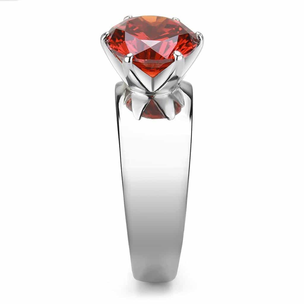 Stainless Steel Silver CZ Round Red Solitaire Wide Band Pendant view 9