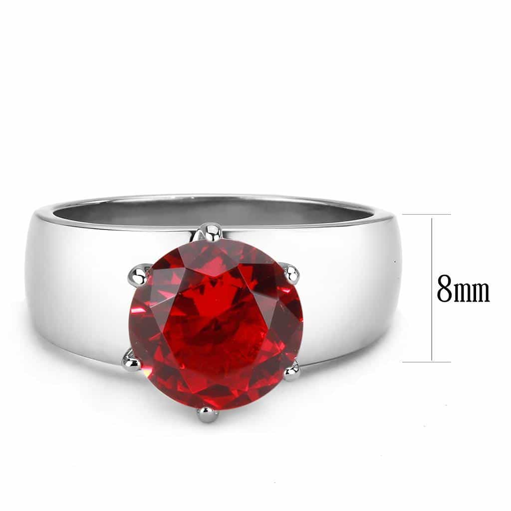 Stainless Steel Silver CZ Round Ruby Solitaire Wide Band Ring view 7