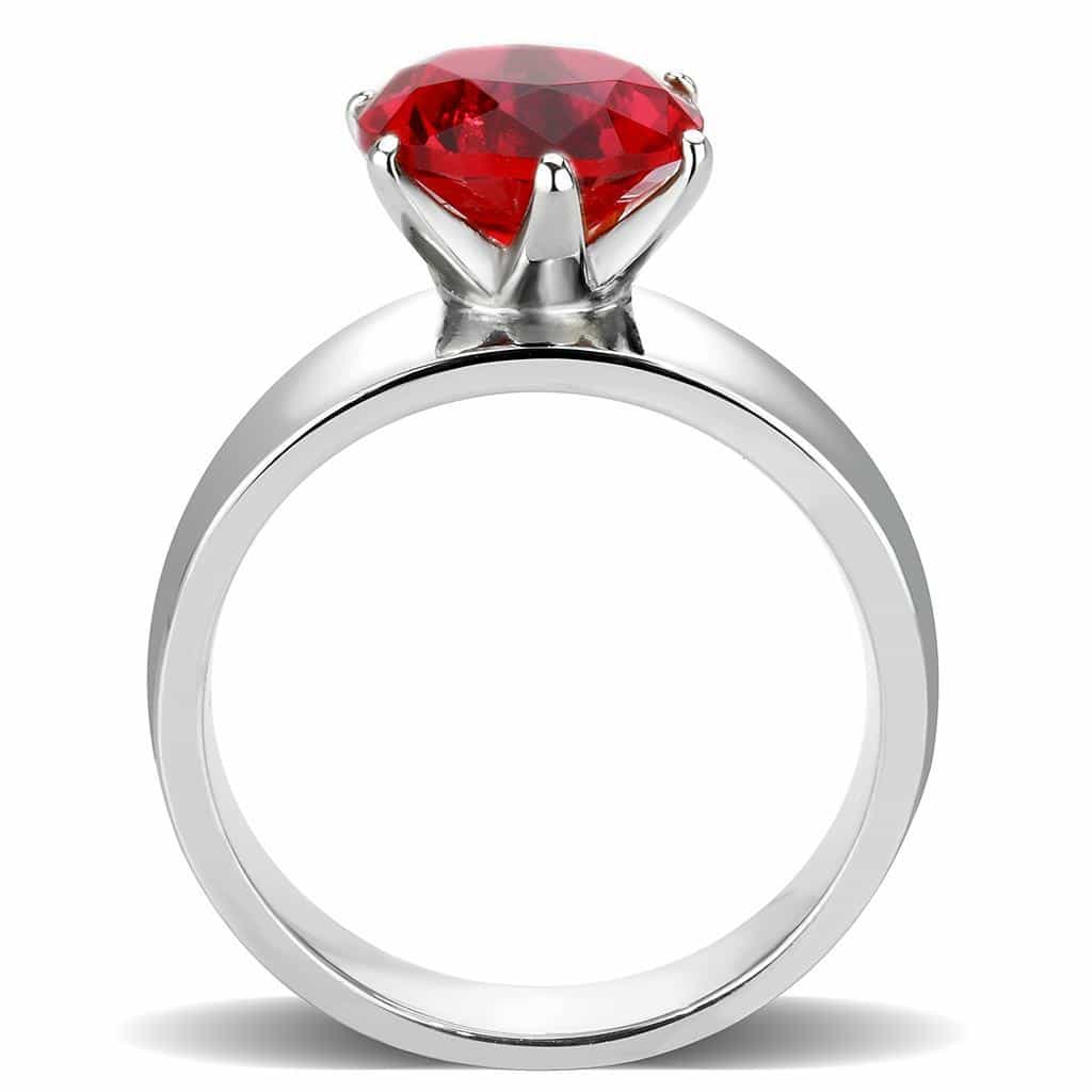 Stainless Steel Silver CZ Round Ruby Solitaire Wide Band Ring view 3