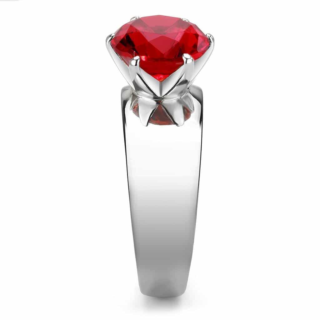 Stainless Steel Silver CZ Round Ruby Solitaire Wide Band Ring view 9