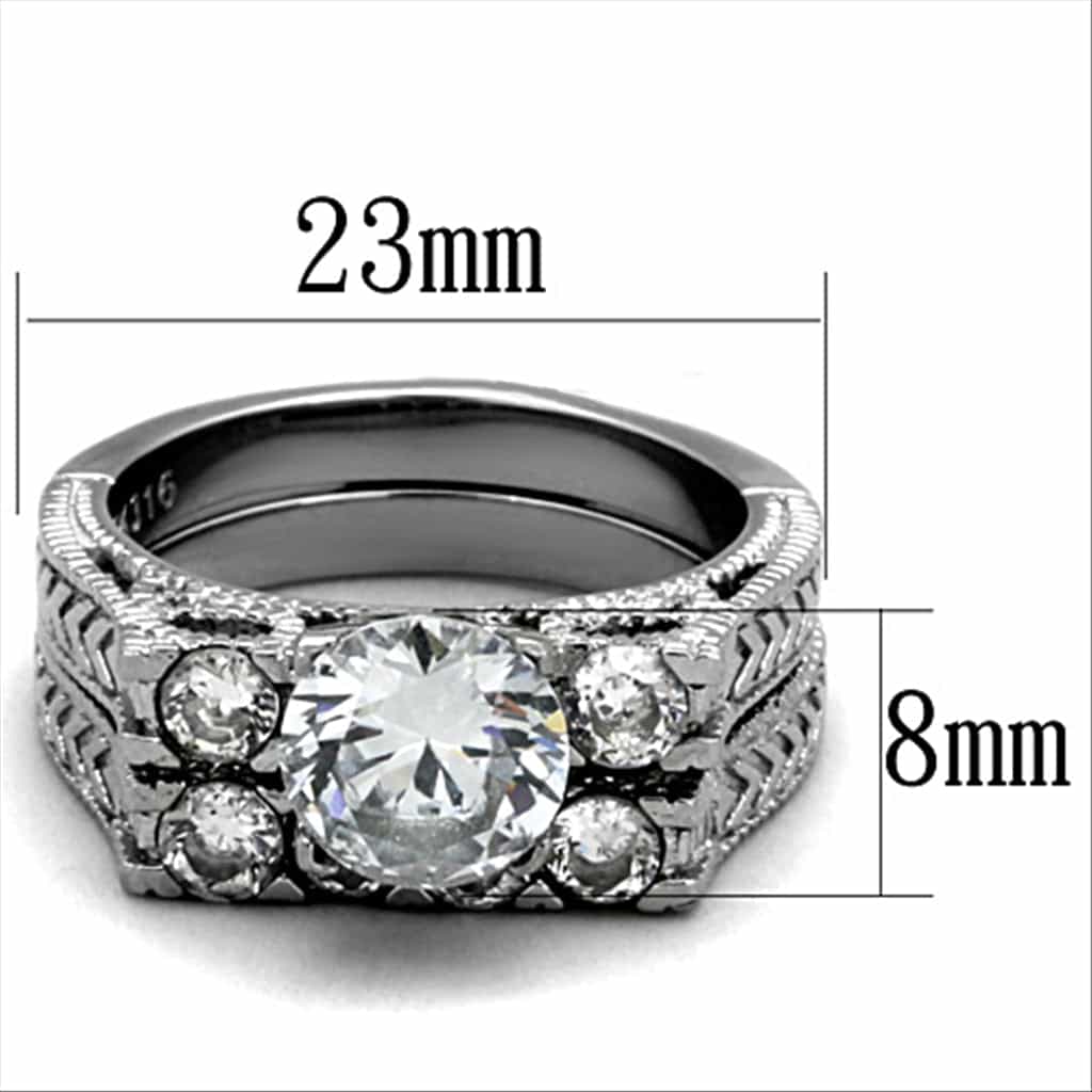 Stainless Steel Silver CZ Round Solitaire Three Ring Bridal Ring view 6