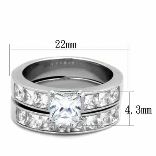 Stainless Steel Silver CZ Princess Solitaire Channel Bridal Ring view 6