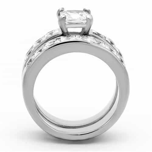 Stainless Steel Silver CZ Princess Solitaire Channel Bridal Ring view 7
