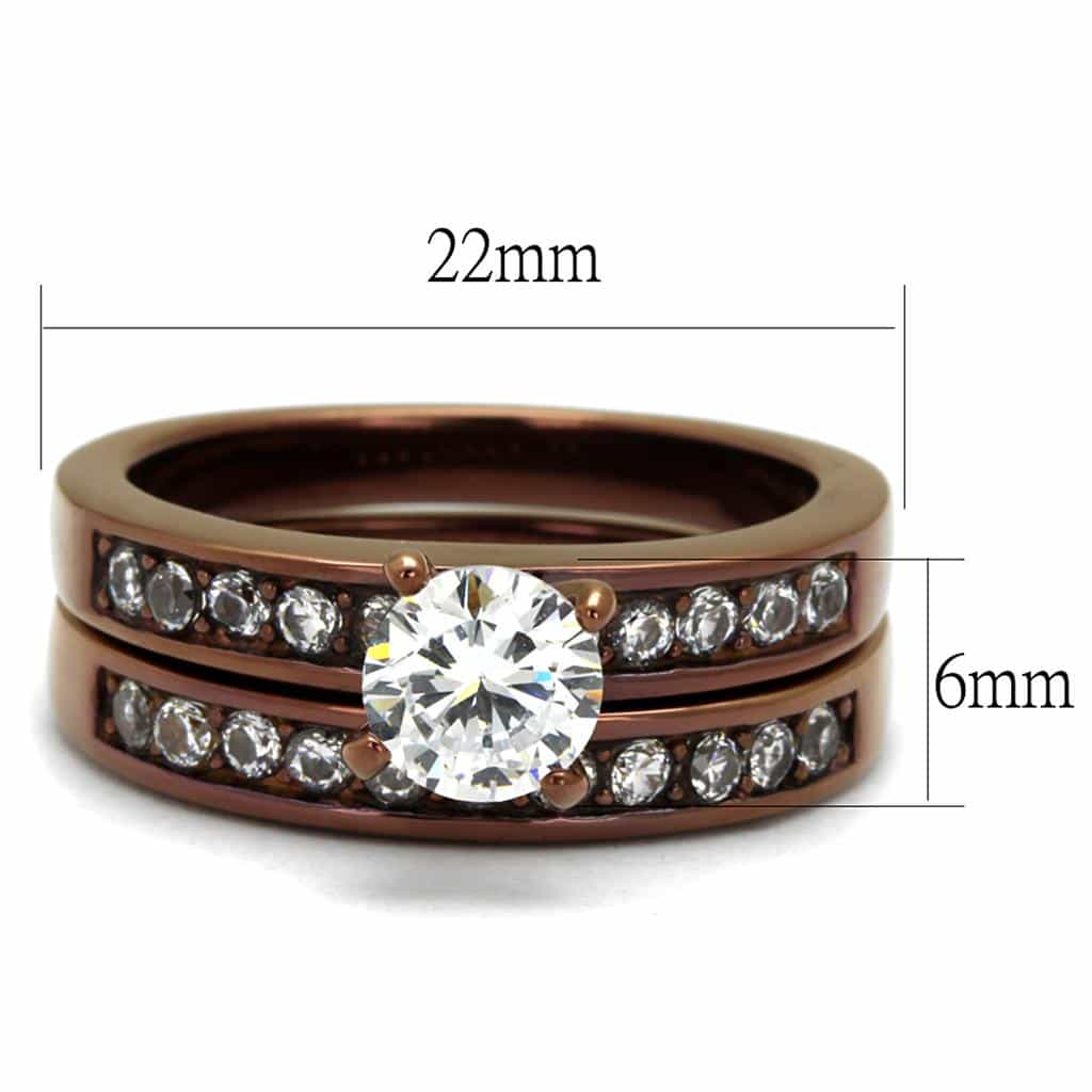 Stainless Steel Coffee IP CZ Round Solitaire Channel Bridal Ring view 7