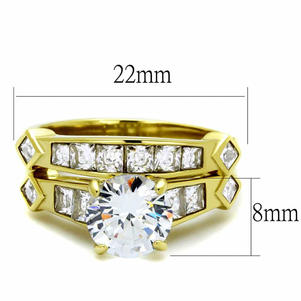 Stainless Steel Gold IP CZ Round Large Solitaire Princess Ring view 6