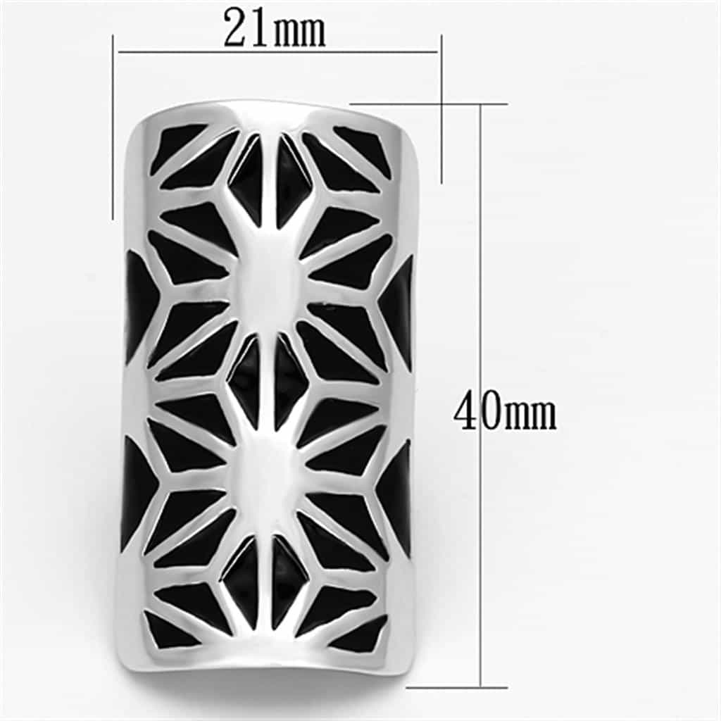 Stainless Steel Silver Black Enamel Geometric Star Cutout Ring view 6