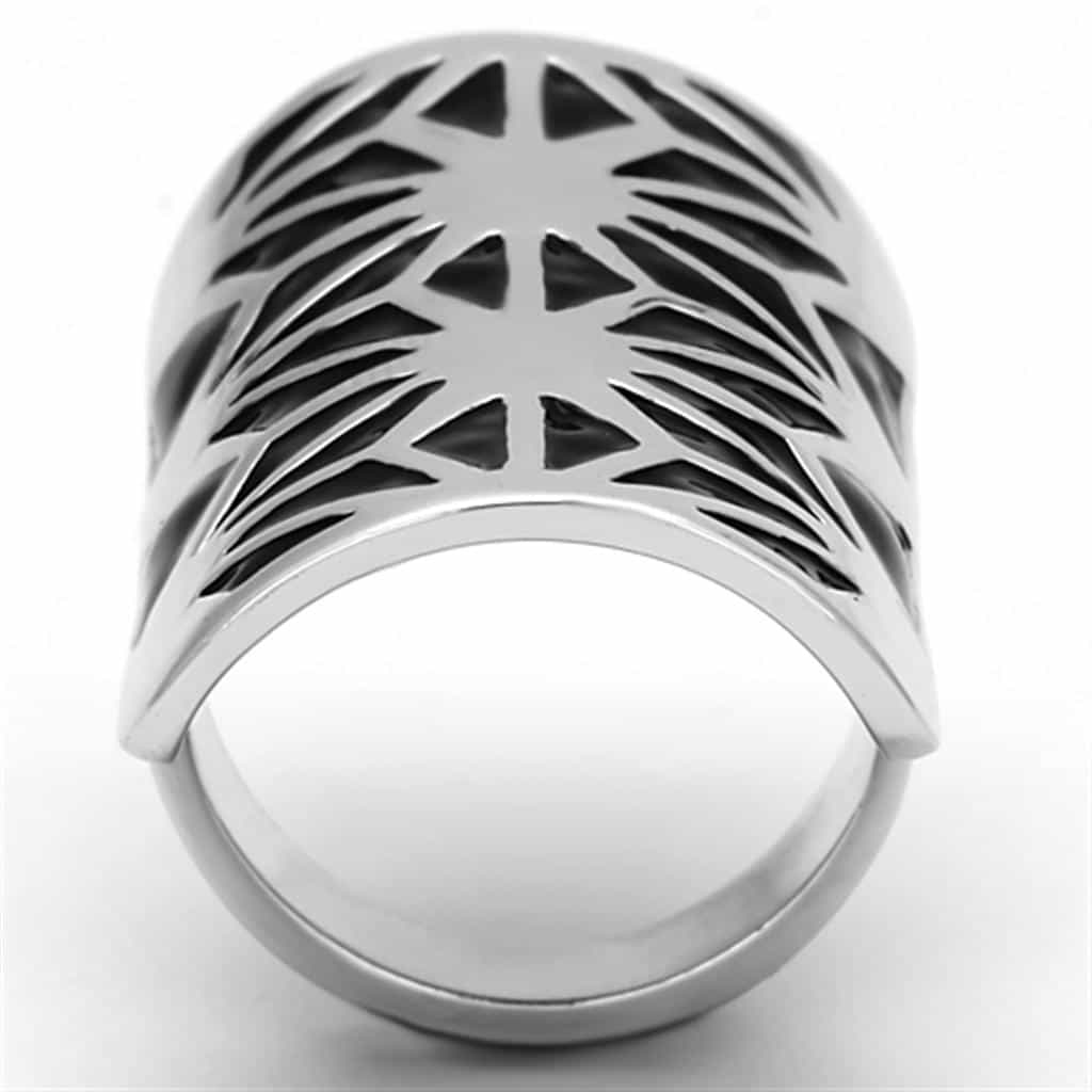 Stainless Steel Silver Black Enamel Geometric Star Cutout Ring view 3